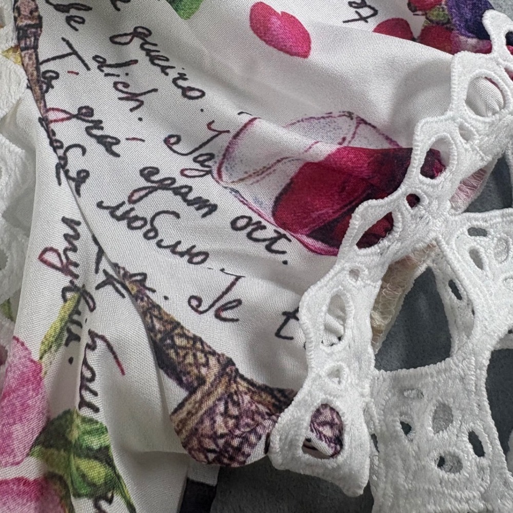 Jennifer's CollectionParis Eiffel Tower Eyelet Lace Button Up Blouse Small White - Picture 5 of 7